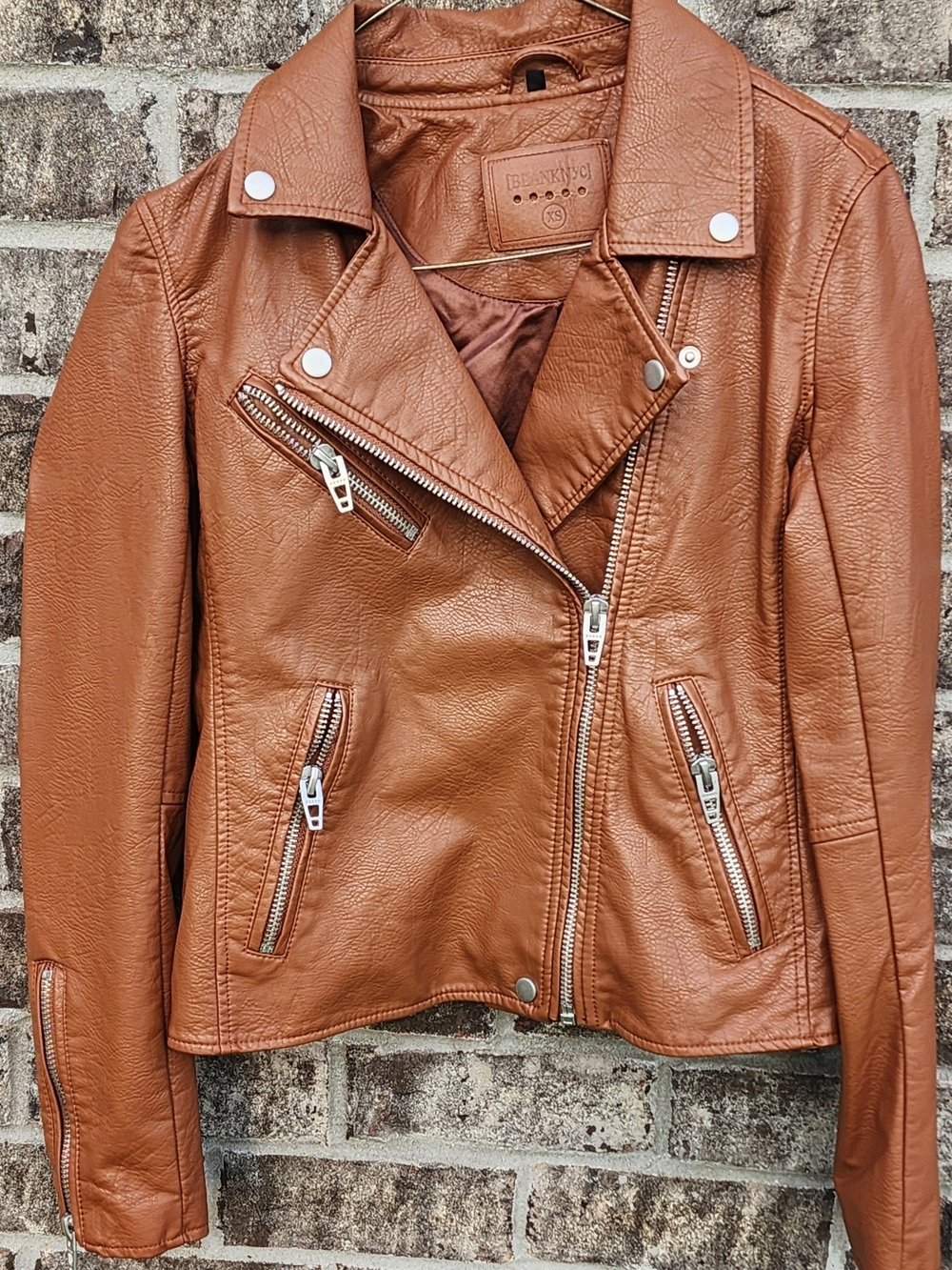 Women’s Camel Leather Moto Jacket